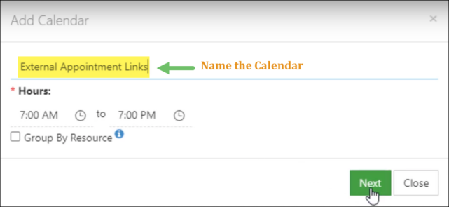 Naming a custom calendar for External Appointment Links