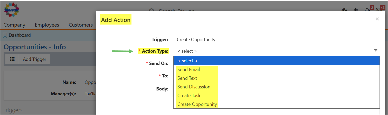 Action Type options for Triggers in Workflows