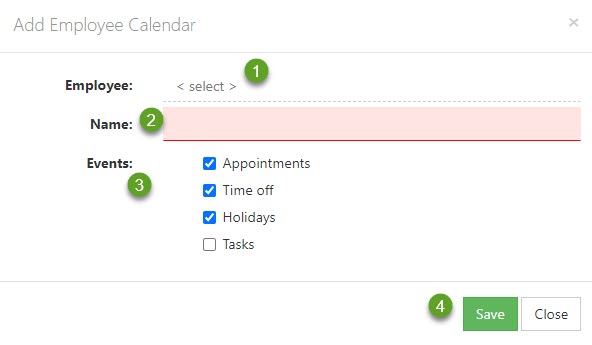 Creating an Employee Calendar from the Add Calendar Menu option