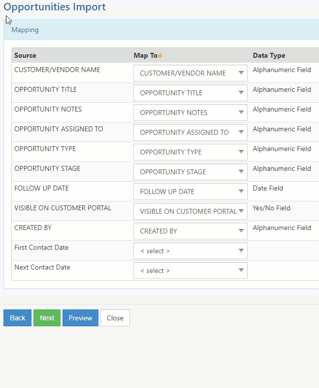 Animated gif showing Custom Field for Opp Import