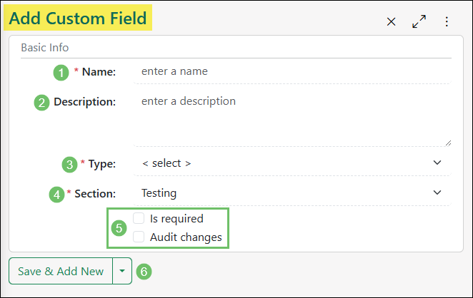 Add Custom Field Popup with options