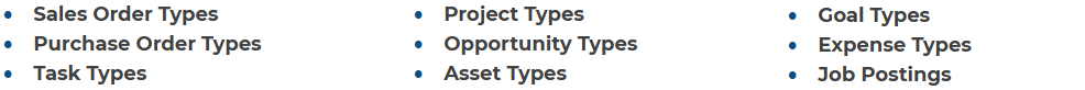 List of entities in Striven that offer type-level custom fields
