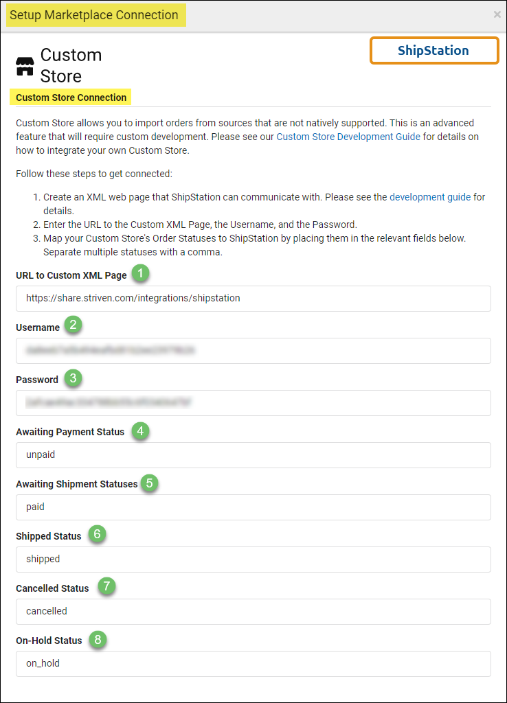 Custom Store Connection Settings in ShipStation