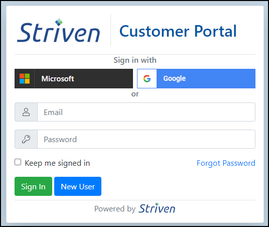 Image of the Customer Portal Sign On screen