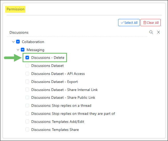 User Role permissions related to discussions with the 