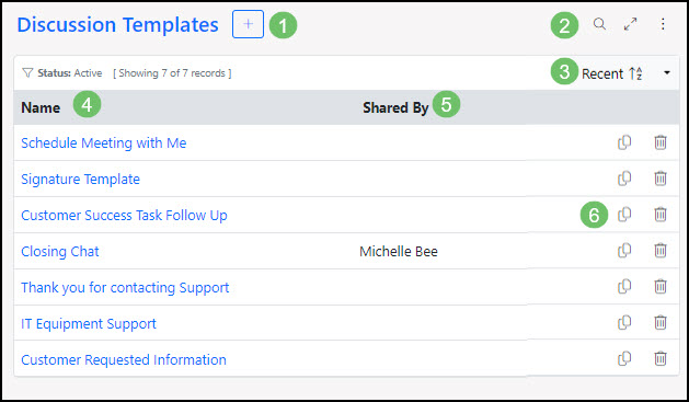 Image of the Discussion Templates List page within Striven