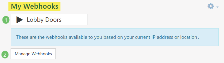 My Webhooks page showing accessible options and Manage Webhooks button