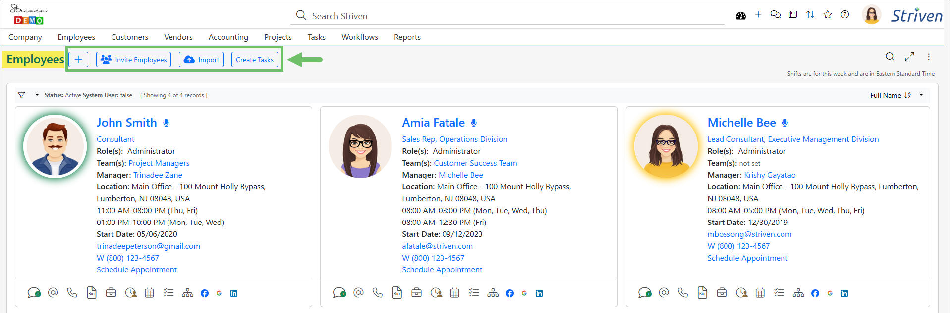 Add Employee options on the Employees List page