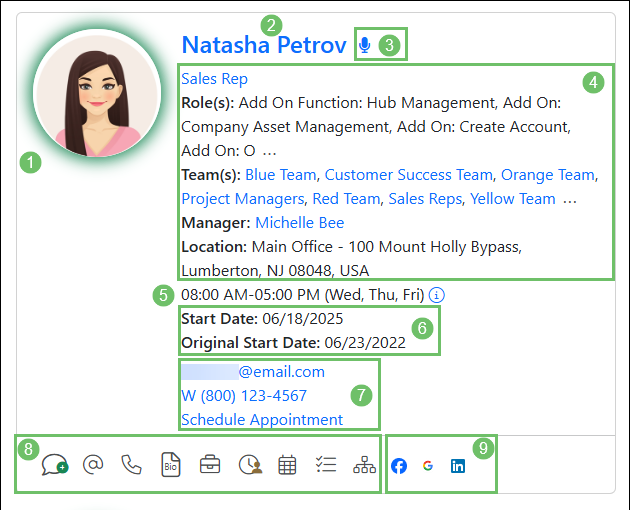 Example of an Employee Snapshot as displayed on the Employees List