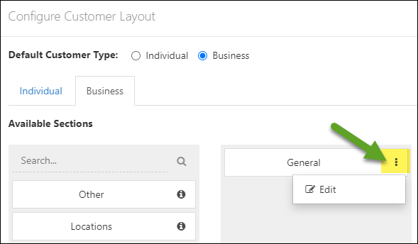 Edit option on General section of Add Customer page