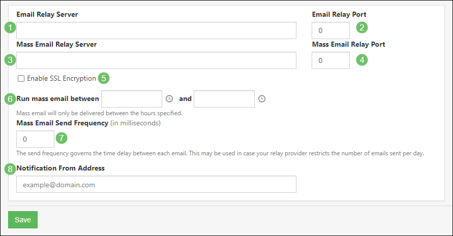 Email Relay Settings options in Striven