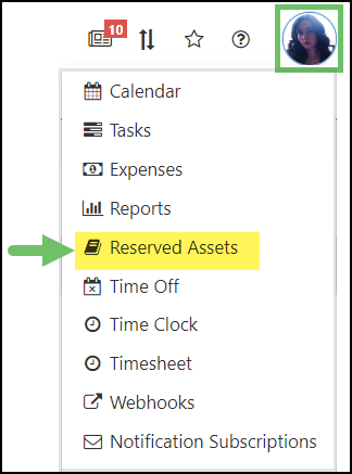 Image of the employee actions menu highlighting the Reserved Assets option