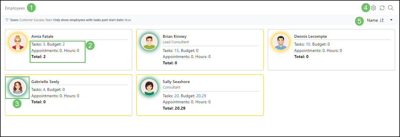 Employee List Pane on the Dispatch Tasks Page