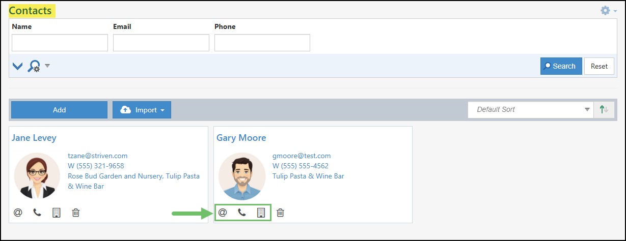 Accessing the Contact Information Card from the Contacts List.