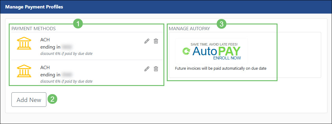 Actions and Information Available on the Payment Profiles Page in the Portal