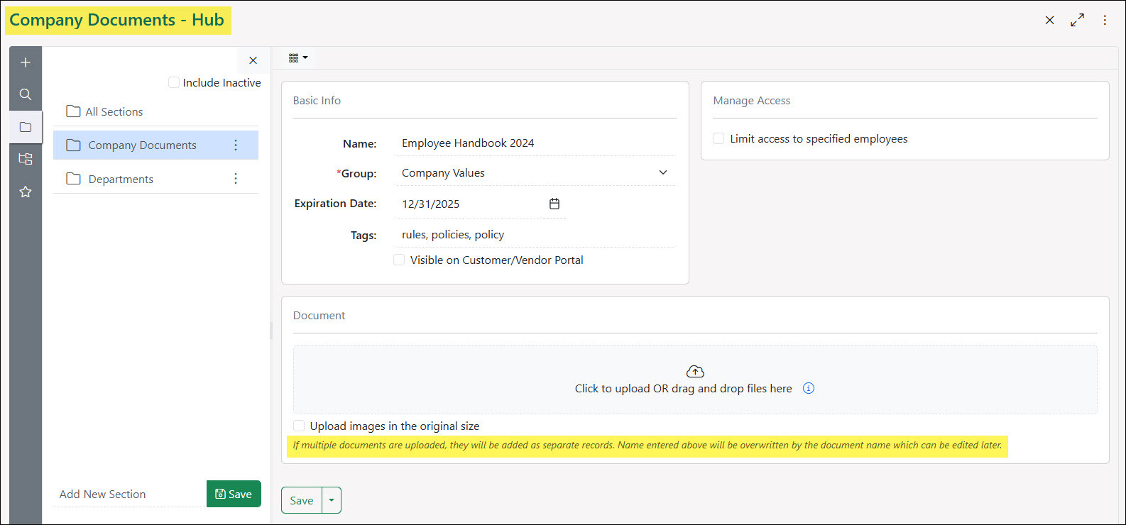 Adding a Document to Hub