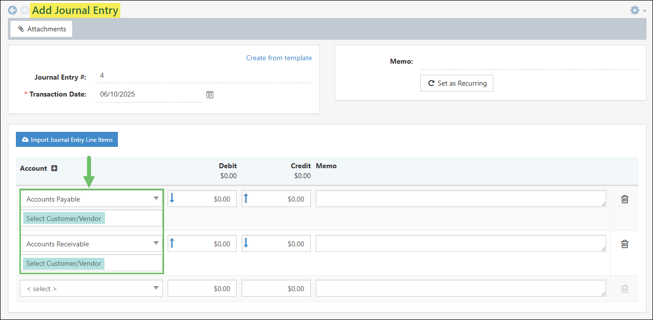 Adding a Journal Entry for AR or AP Type Accounts