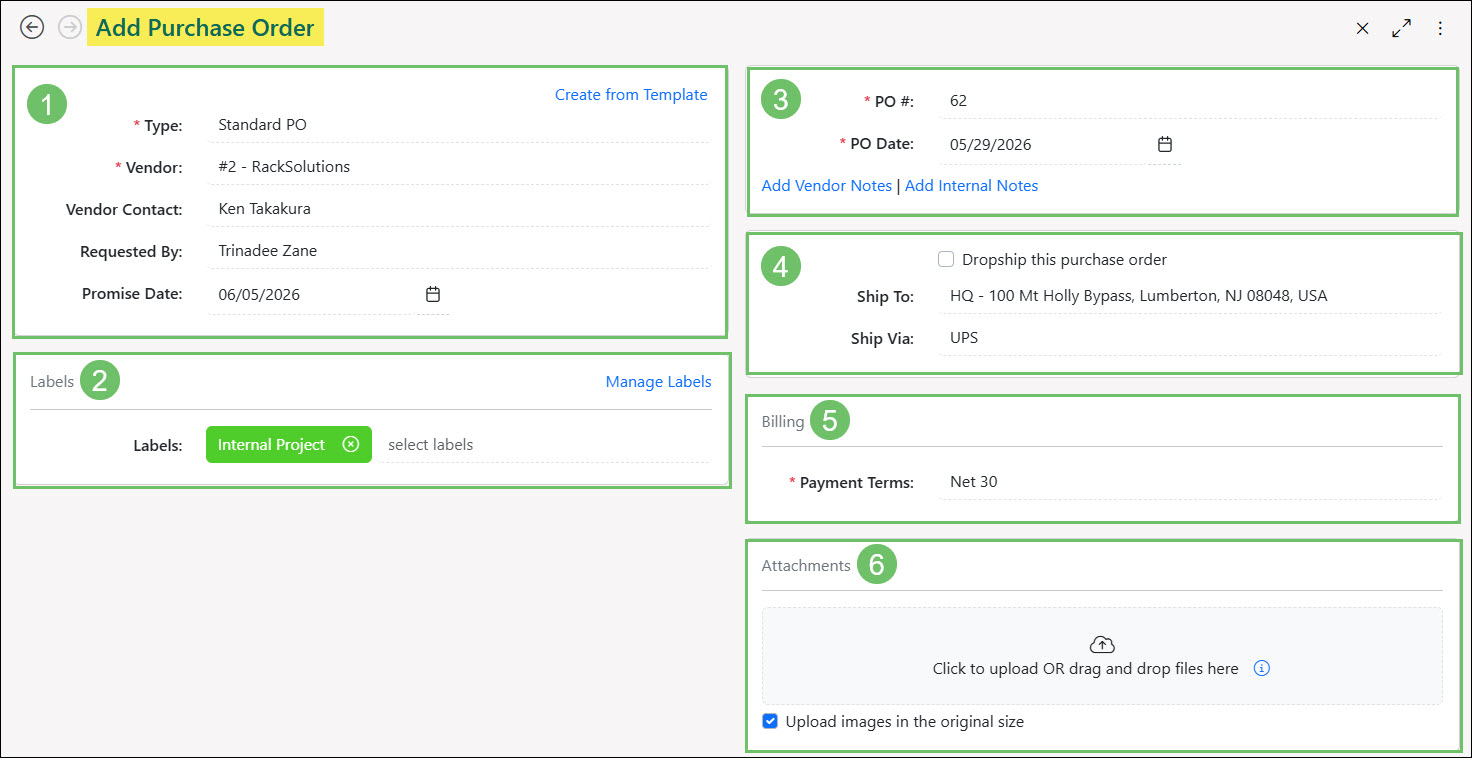 Adding a Standard Purchase Order