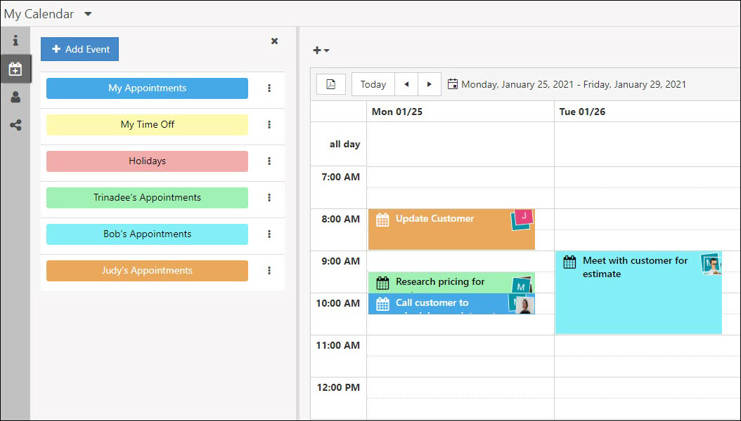 Appointment Events on a Calendar