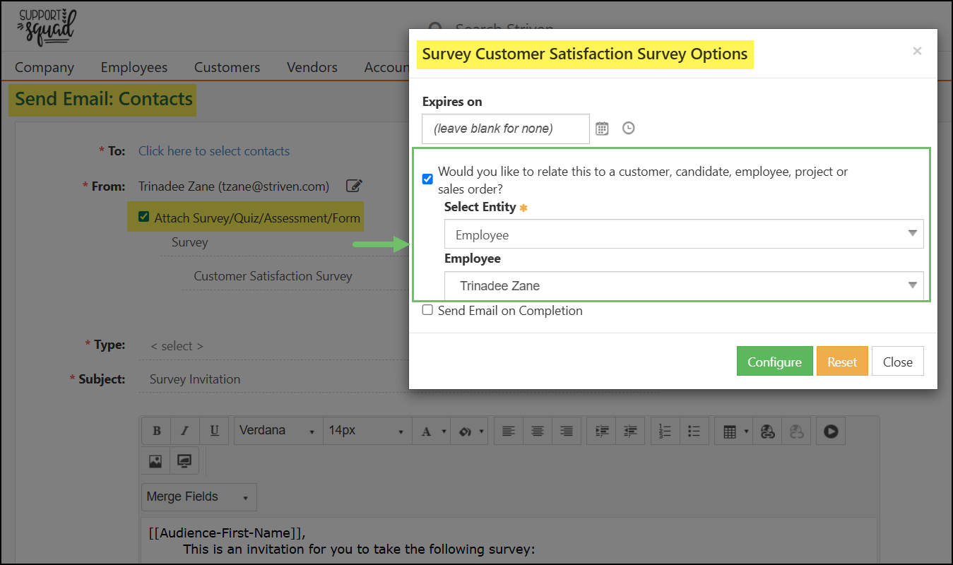 Attaching Feedback with Send Email Contacts Feature.