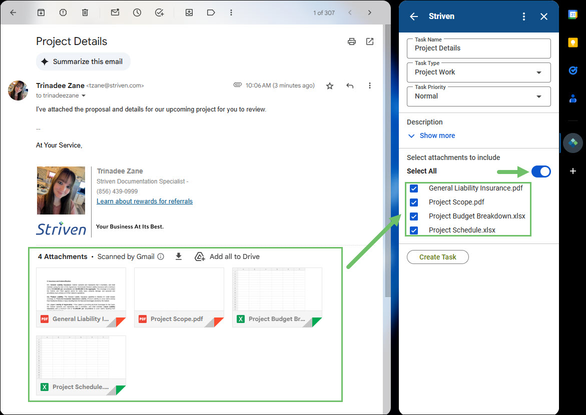 Attachments Being Included with the Gmail to Task Add On Feature