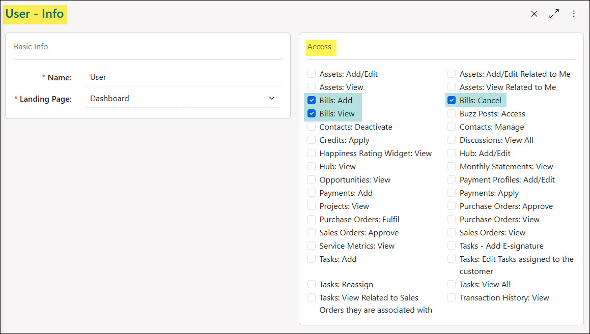 Bills Related Permissions in the Vendor Portal