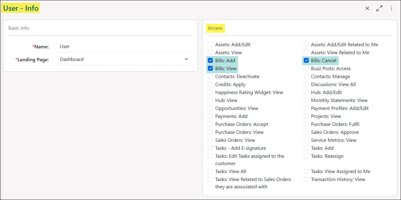 Bills Related Permissions in the Vendor Portal
