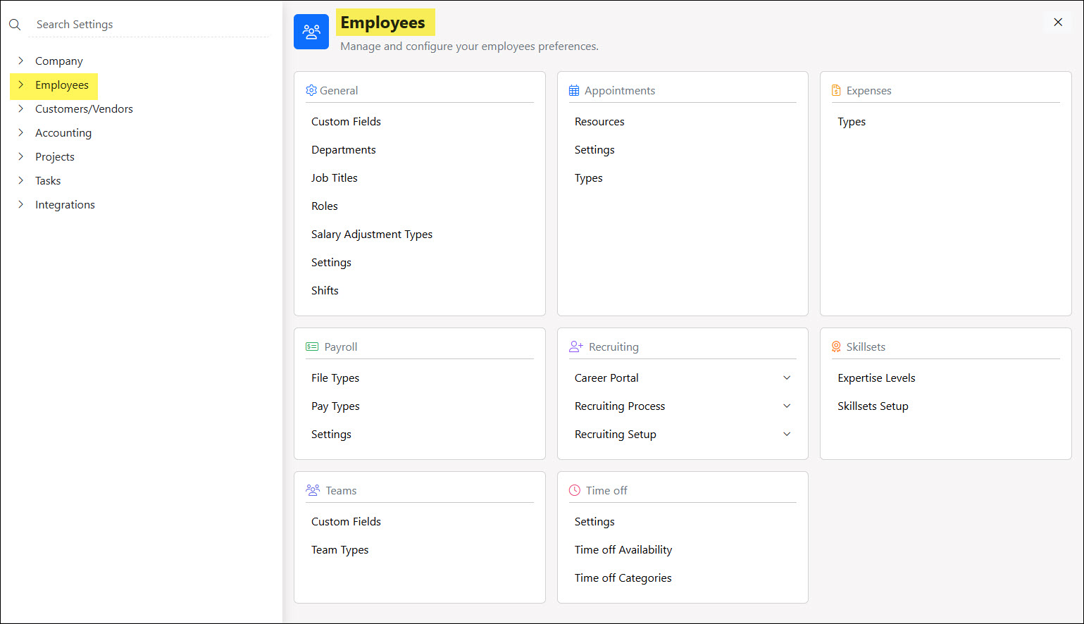 Clicking on an Area of Striven Settings