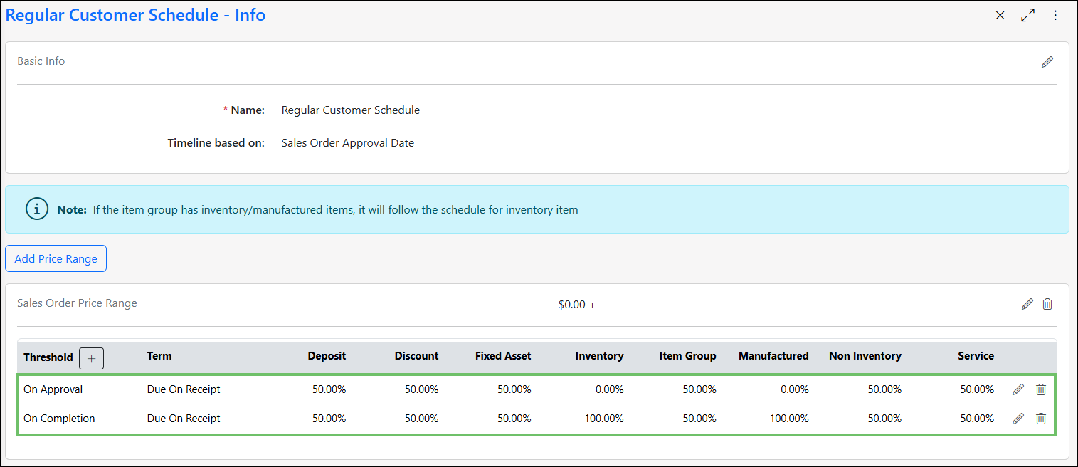 Example of a Configured Schedule