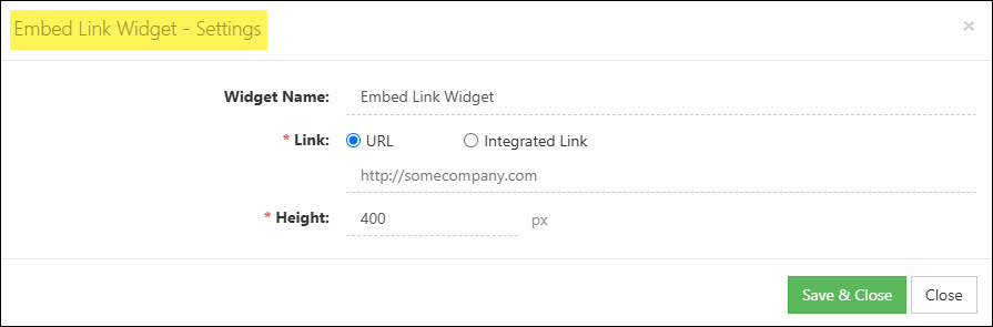 Configuring a Embed Link Widget for a Customer or Vendor’s Dashboard