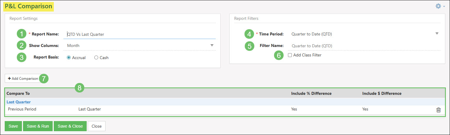 Example of Configuring a P&L Comparison Report