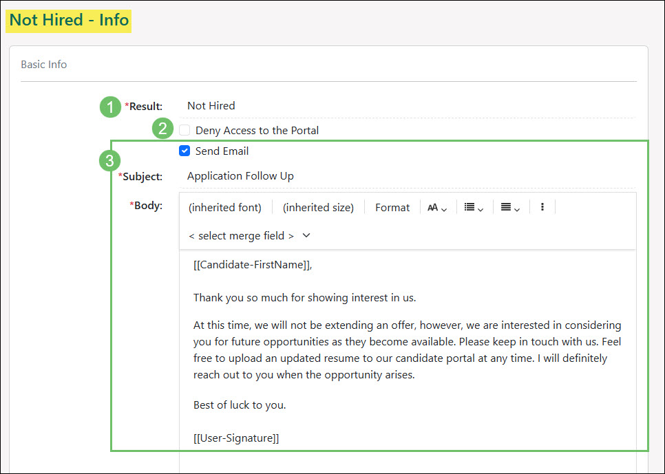 Configuring an Application Result for a Job Posting