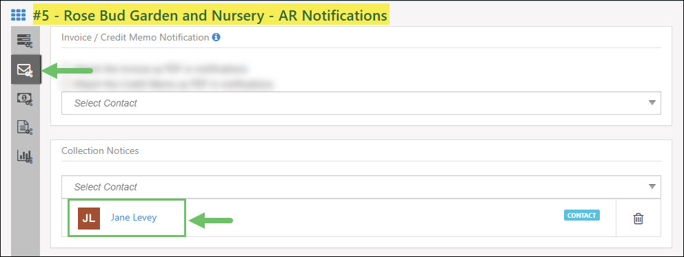Contact Listed on the Customer AR Notification Settings Page