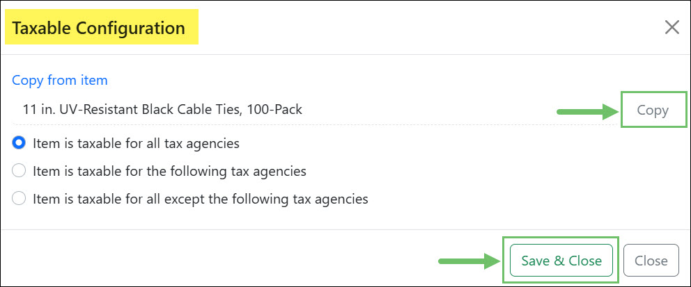 Copying an Item's Taxable Configurations
