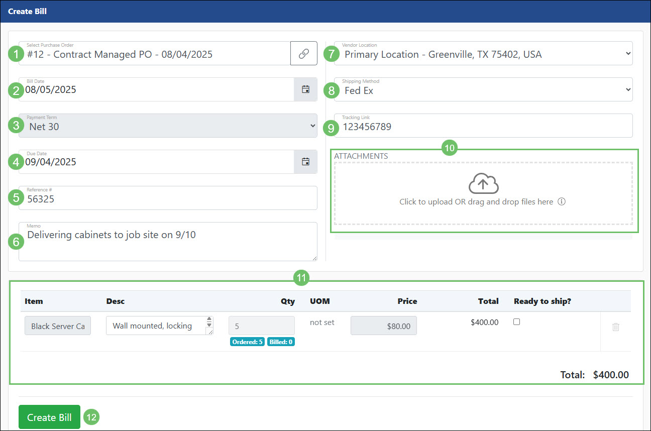 Creating a Bill in the Vendor Portal