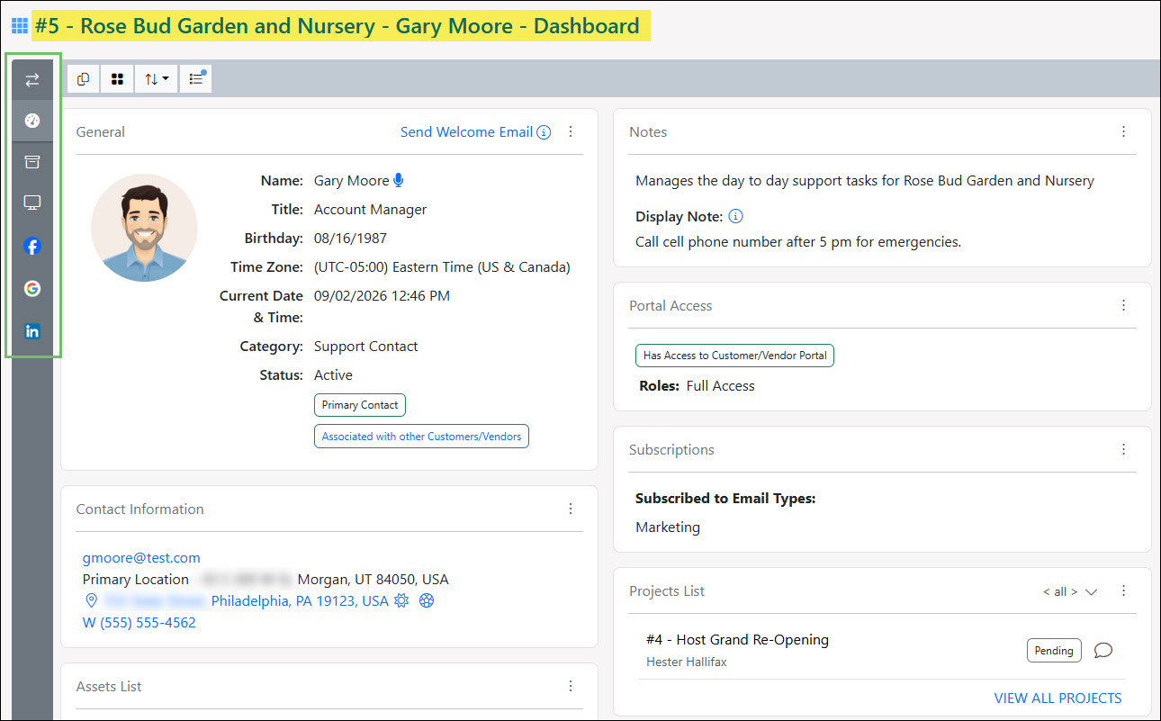 Customer Contact's Info Page