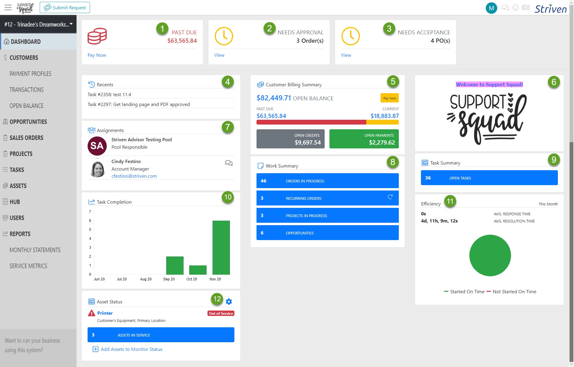 customer dashboard widgets