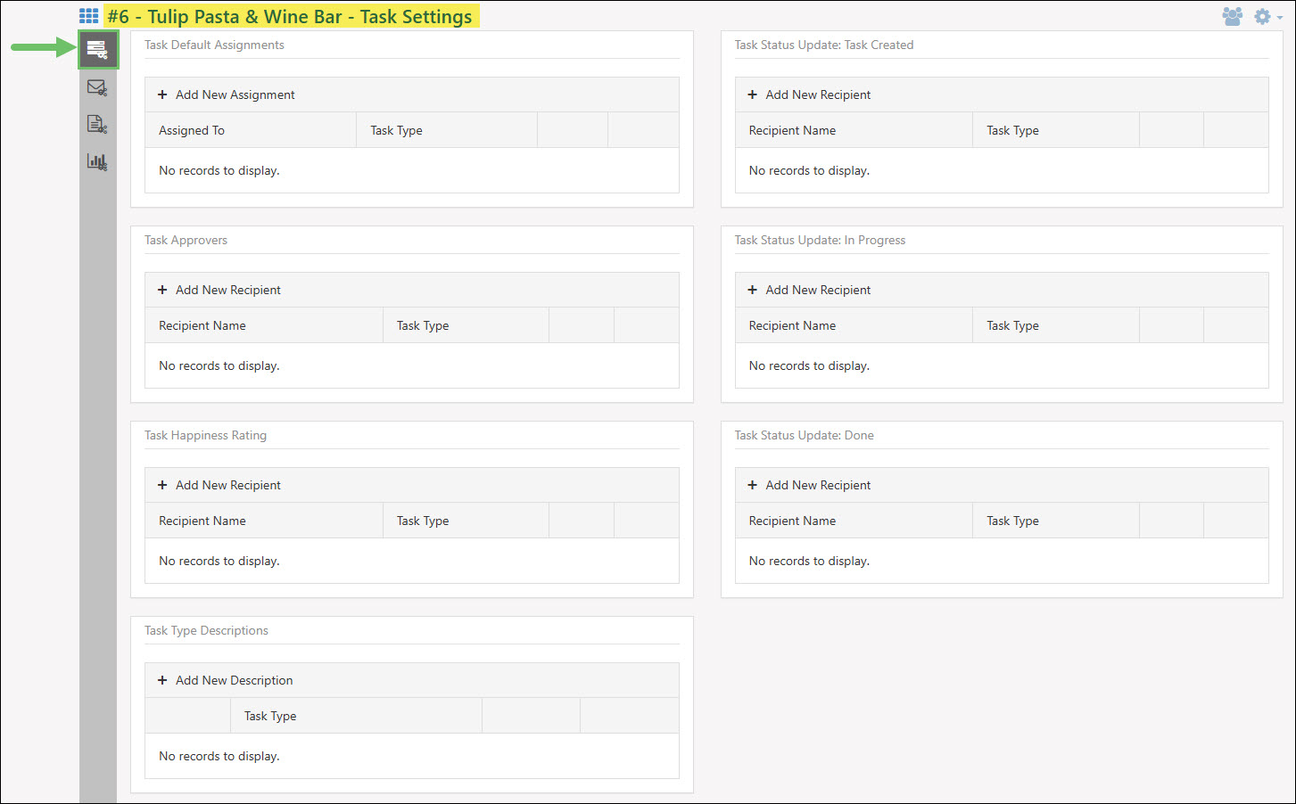 Customer Settings Task Notifications