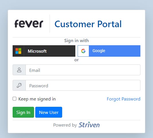 Customer Portal Sign In Page
