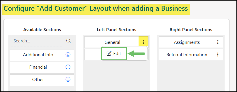 The Edit Option Next to Layout Section Name