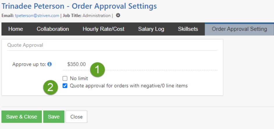 Example of Employee Order Approval Settings
