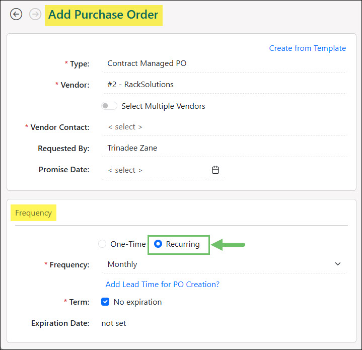 Frequencies on a Purchase Order