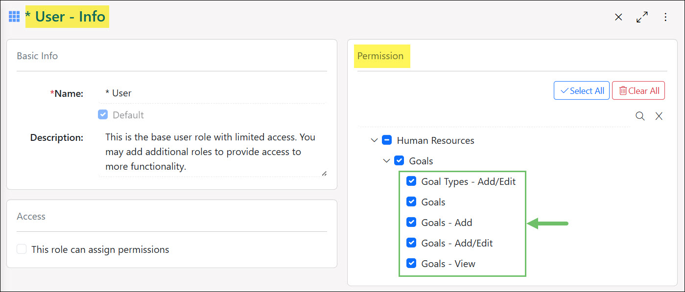A list of Goal Related Permissions
