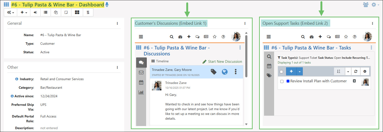 Having Multiple Embed Link Widgets on a Customer or Vendor Dashboard