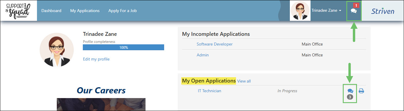 How to Access Messages from the Portal Menu Bar and the Dashboard