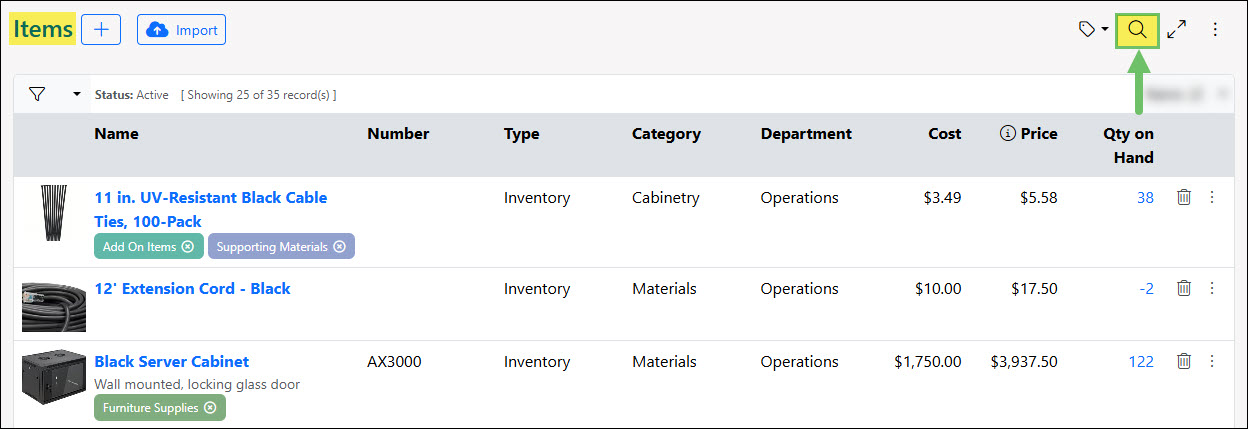 How to Access Search Filters on the Items List