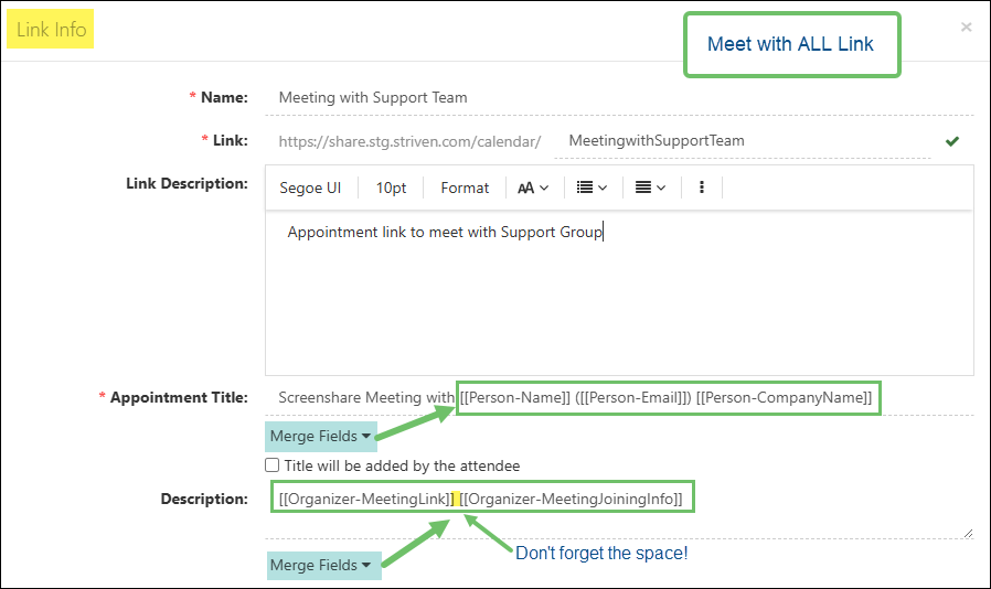 Meet with ALL External Appointment Link Settings
