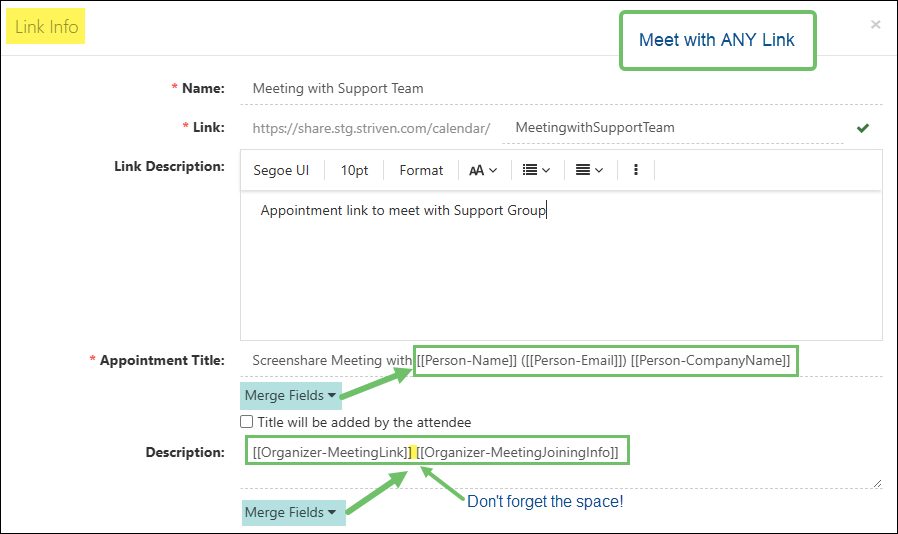 Meet with ANY External Appointment Link Settings