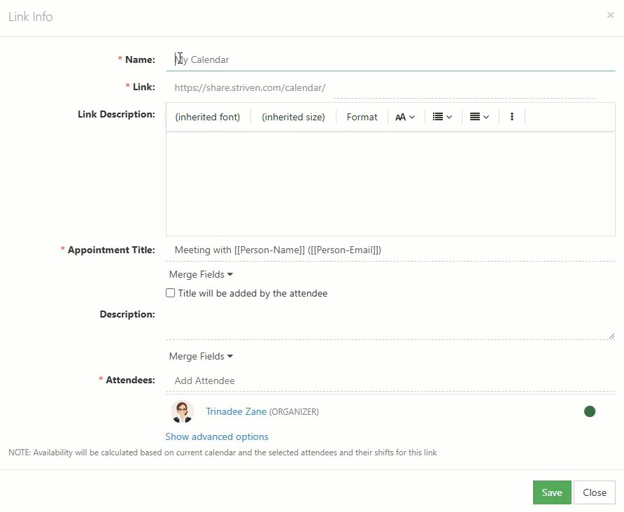 Naming an Individual External Appointment Link