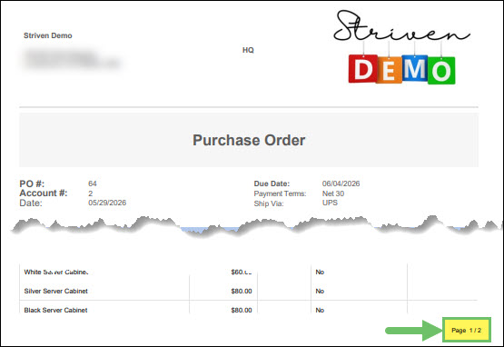 Page Number Displaying on a Purchase Order